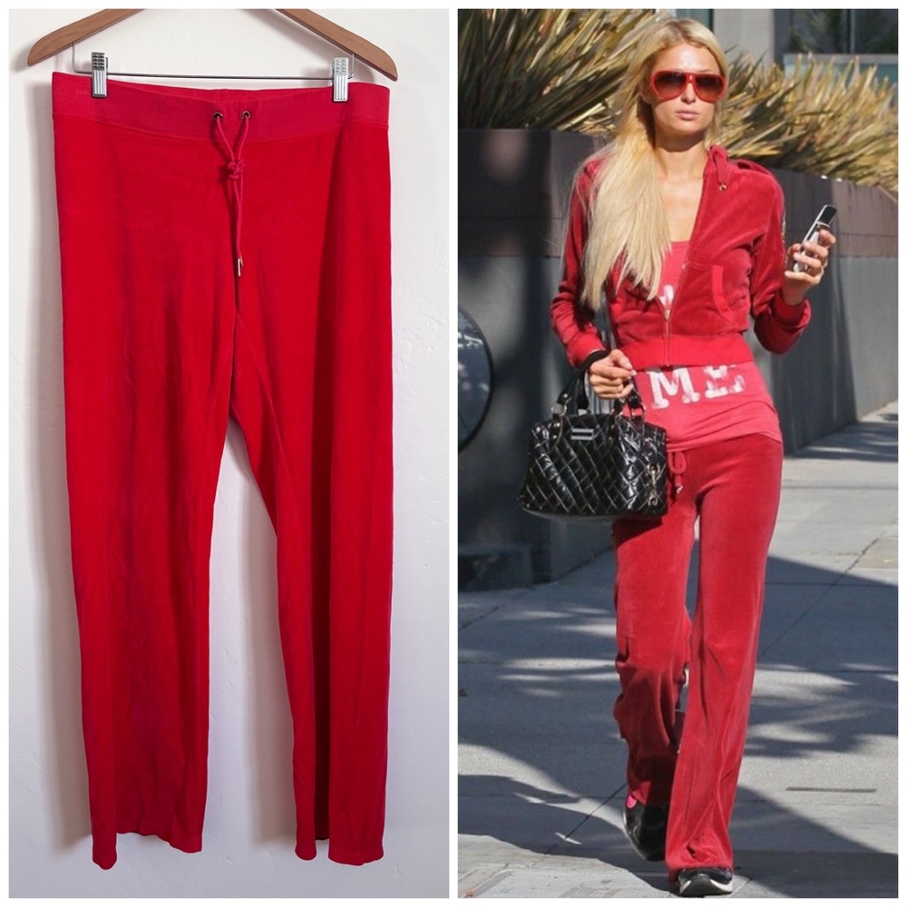 Y2K juicy couture cherry red velour tracksuit bottoms size medium